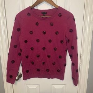 Talbots Sweater Women's Small Crewneck Pink Wool Blend Metallic Tinsel Polka Dot